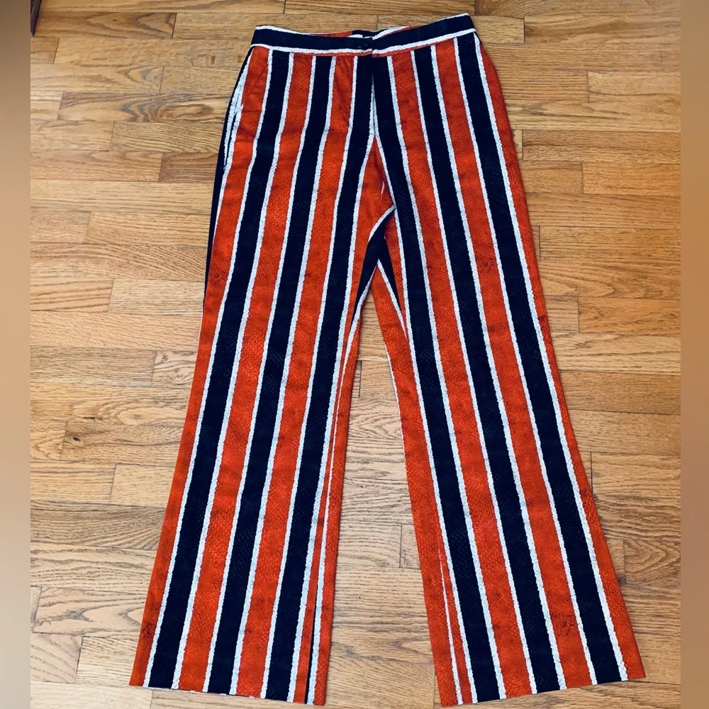 RARE Stella Jean Mid Rise Flare Pants Orange & Black Stripe Snakeskin Print Sz 8 - Picture 1 of 9